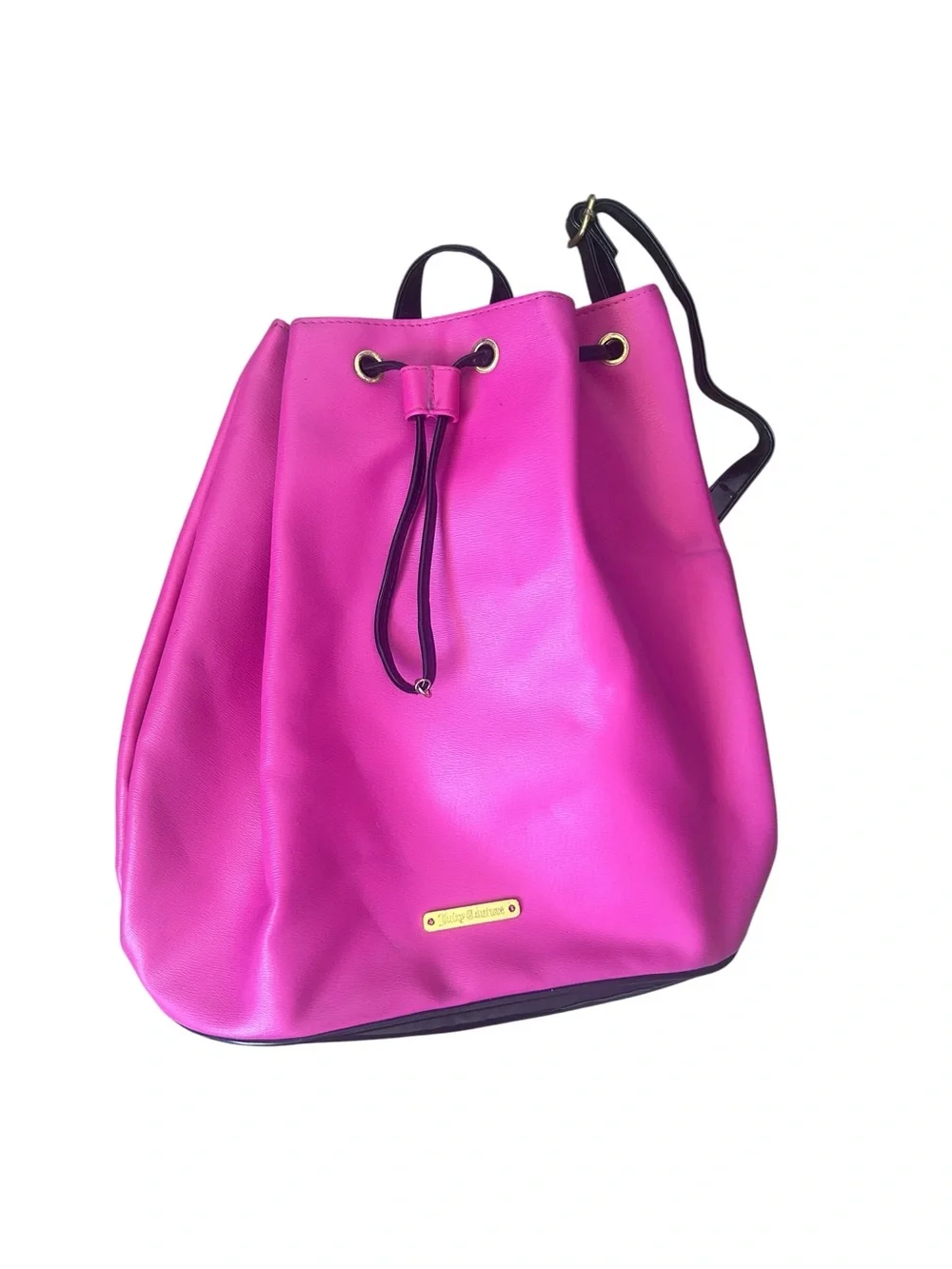 Juicy Couture Vibrant Pink Drawstring Backpack with Gold Accents